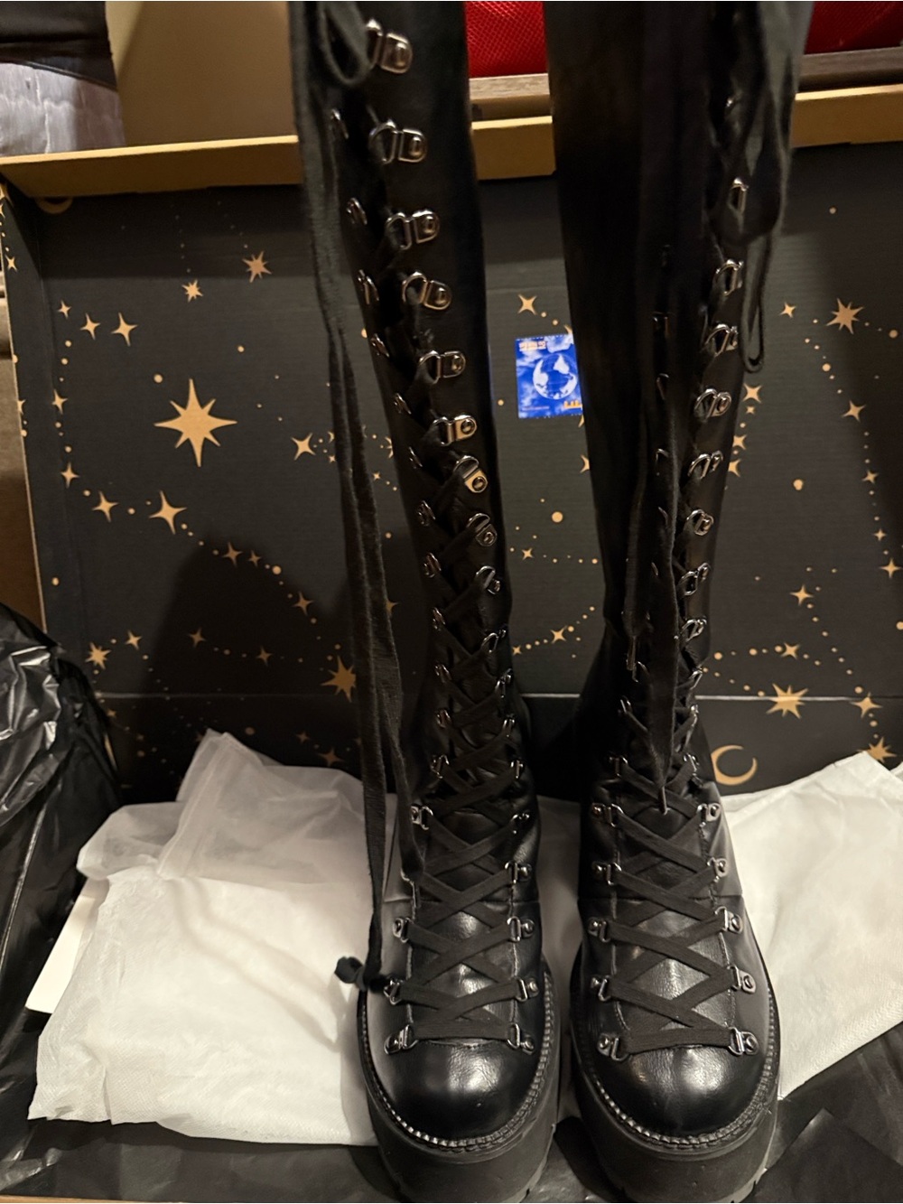 Killstar Women's Black Knee-High Lace-Up Platform Boots